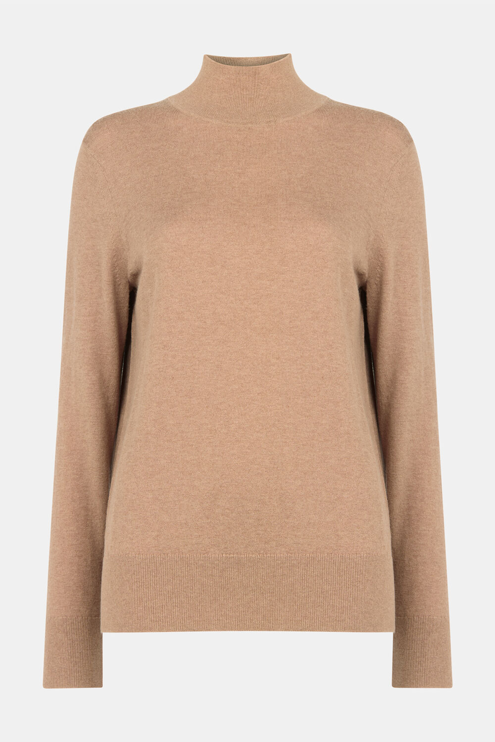 Camel Fine Wool Mix Funnel Neck Knit