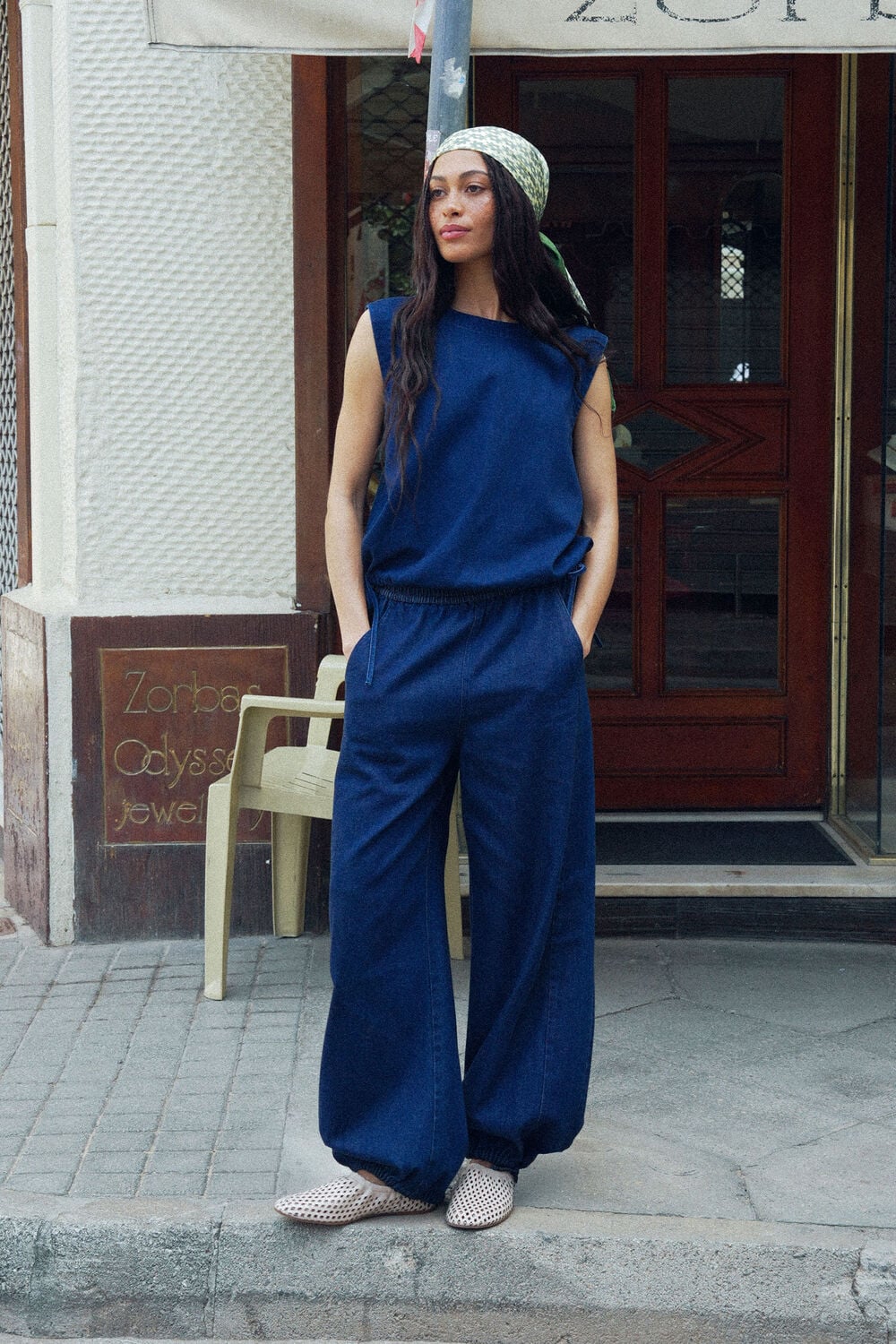 Dark Denim Tie Hem Balloon Trouser
