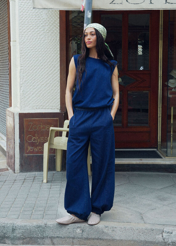 Dark Denim Tie Hem Balloon Trouser
