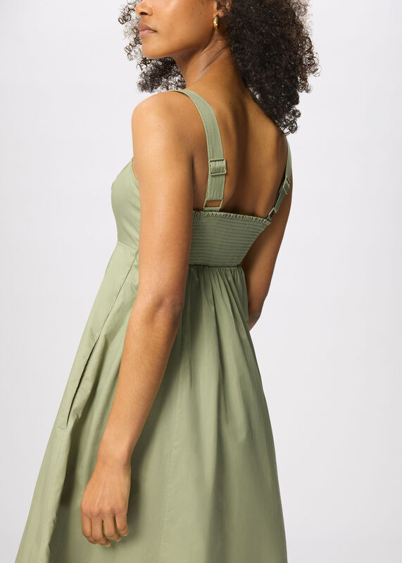 Khaki Cotton Midi Strappy Dress