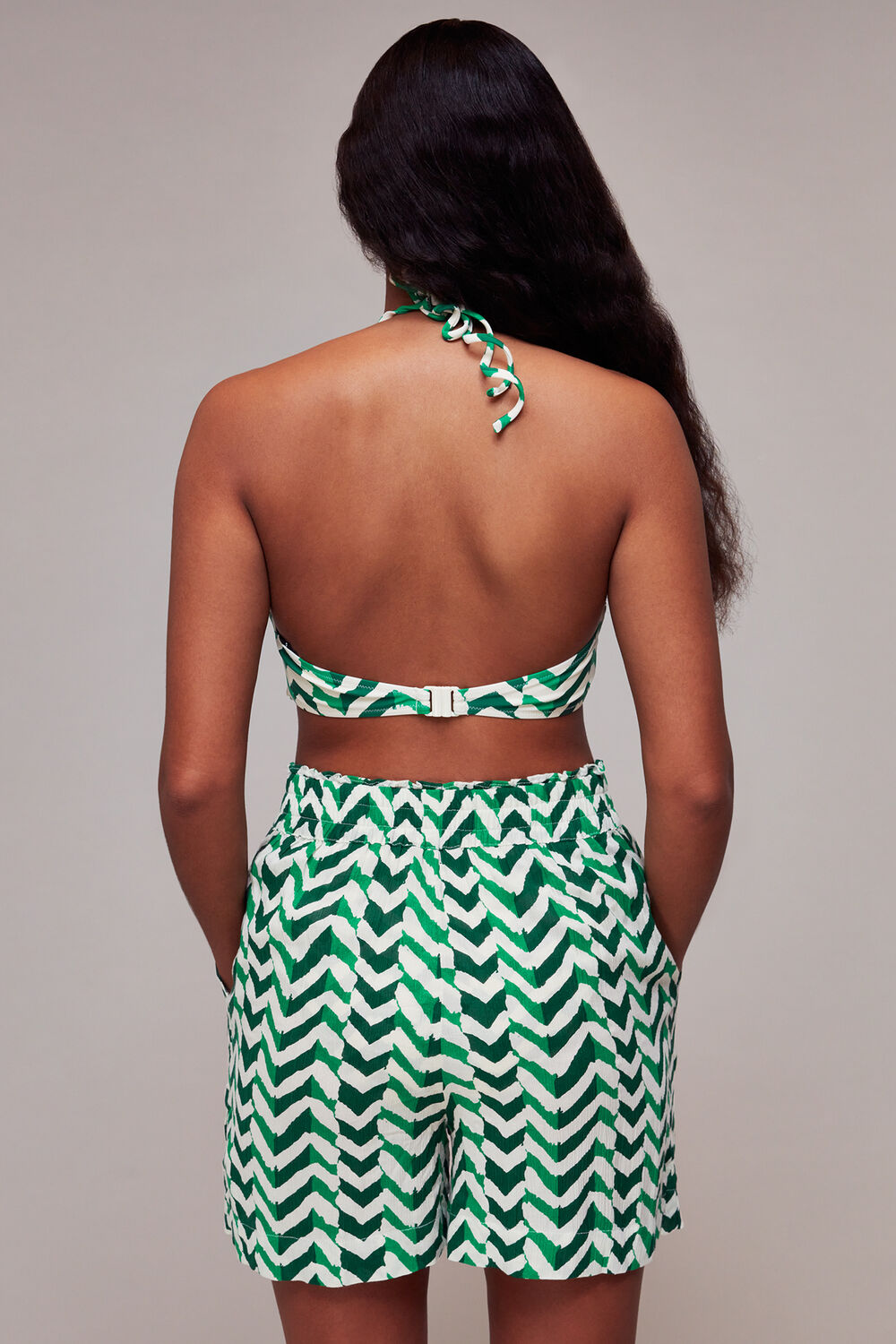 Green Chevron Ruched Bikini Top