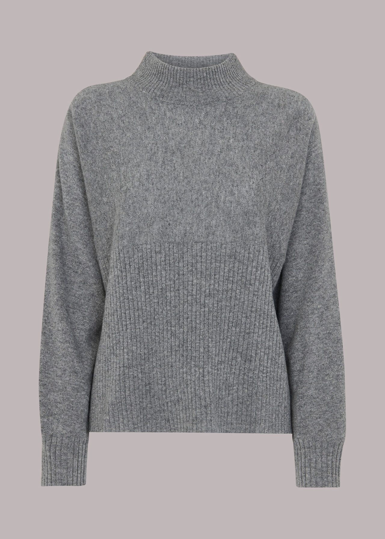 Grey Ribbed Panel Cashmere Sweater | WHISTLES