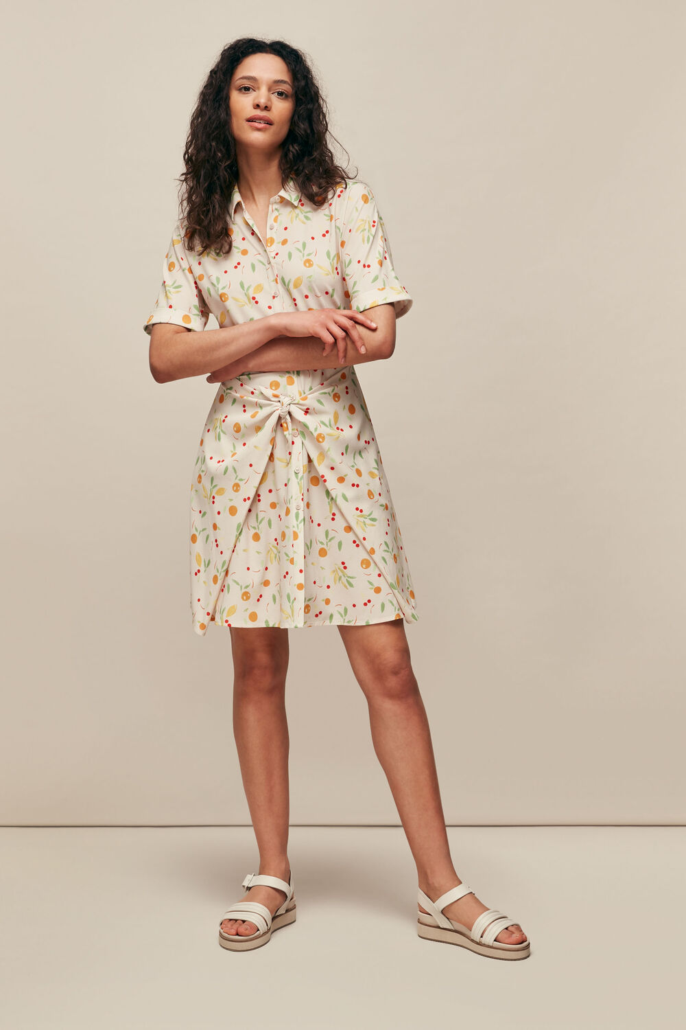 Cream Dolly Fruit Tie Front Dress