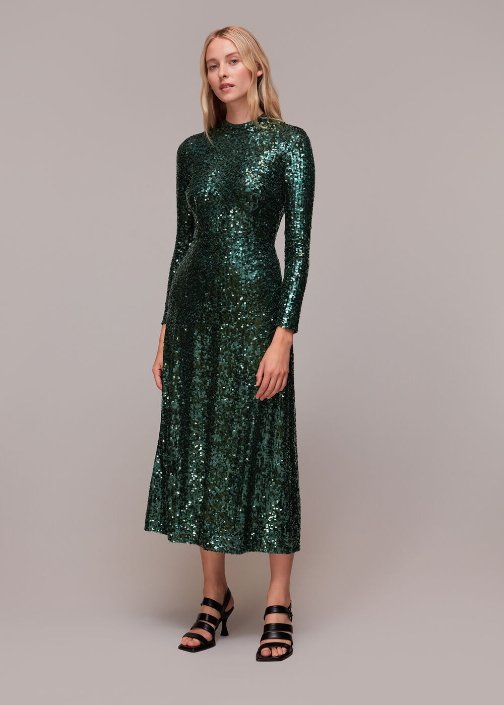 Dark Green Minimal Sequin Midi Dress