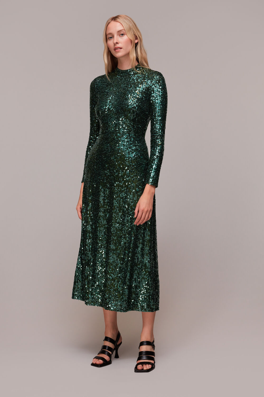 Dark Green Minimal Sequin Midi Dress
