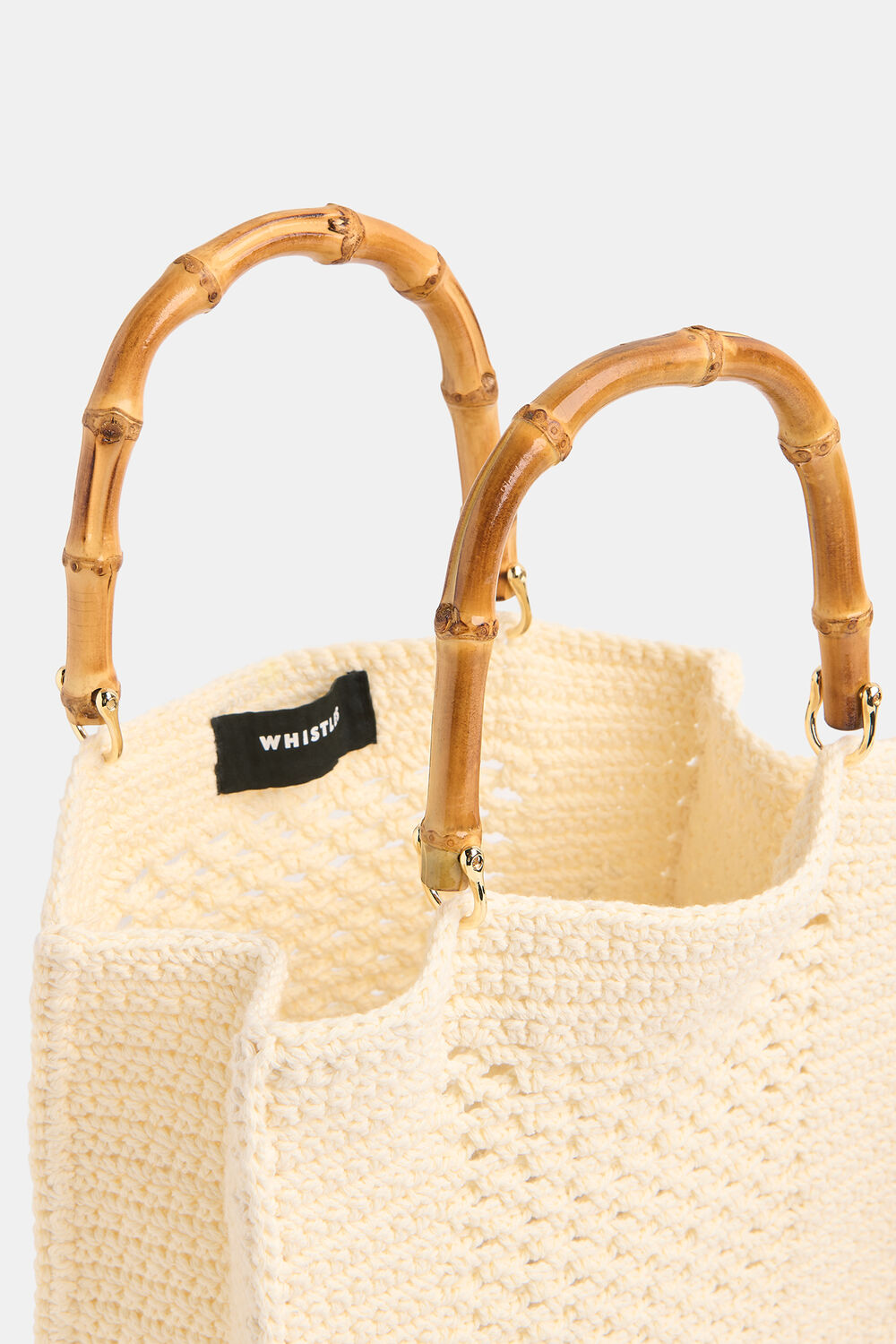 Cream Bamboo Handle Crochet Mini Bag