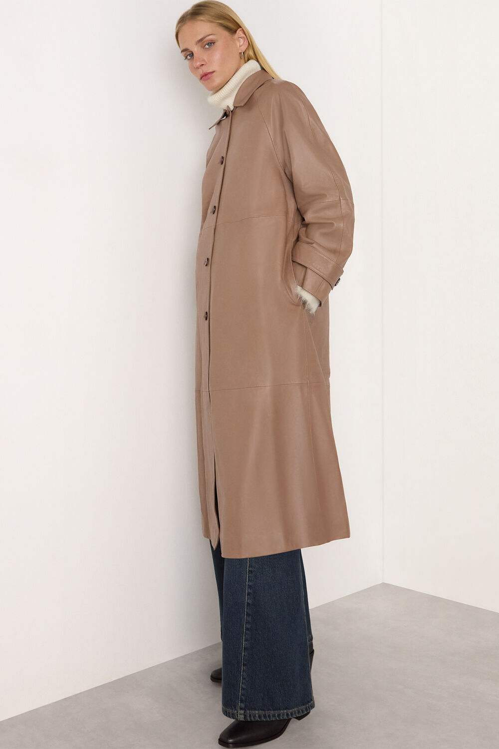 Taupe Leather Car Coat