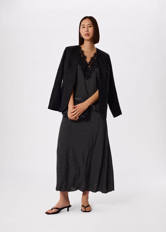 Black Collarless Linen Blazer