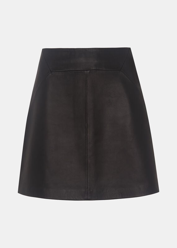 Black Petite Leather A Line Skirt