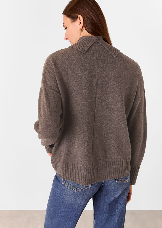 Chocolate Wool Roll Neck Pocket Sweater