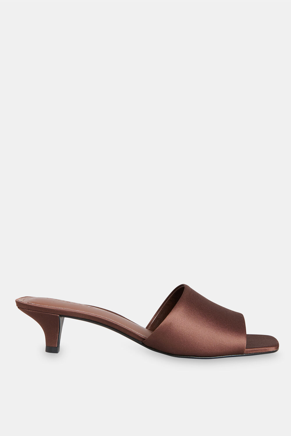 Brown Satin Slip On Heeled Mule