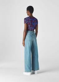 Jungle Cat Print Mesh Top Blue/Multi