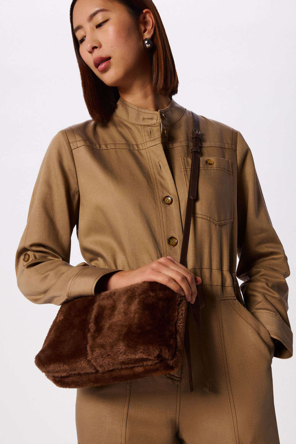 Chocolate Kaia Shearling Crossbody Bag