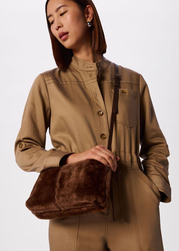 Chocolate Kaia Shearling Crossbody Bag