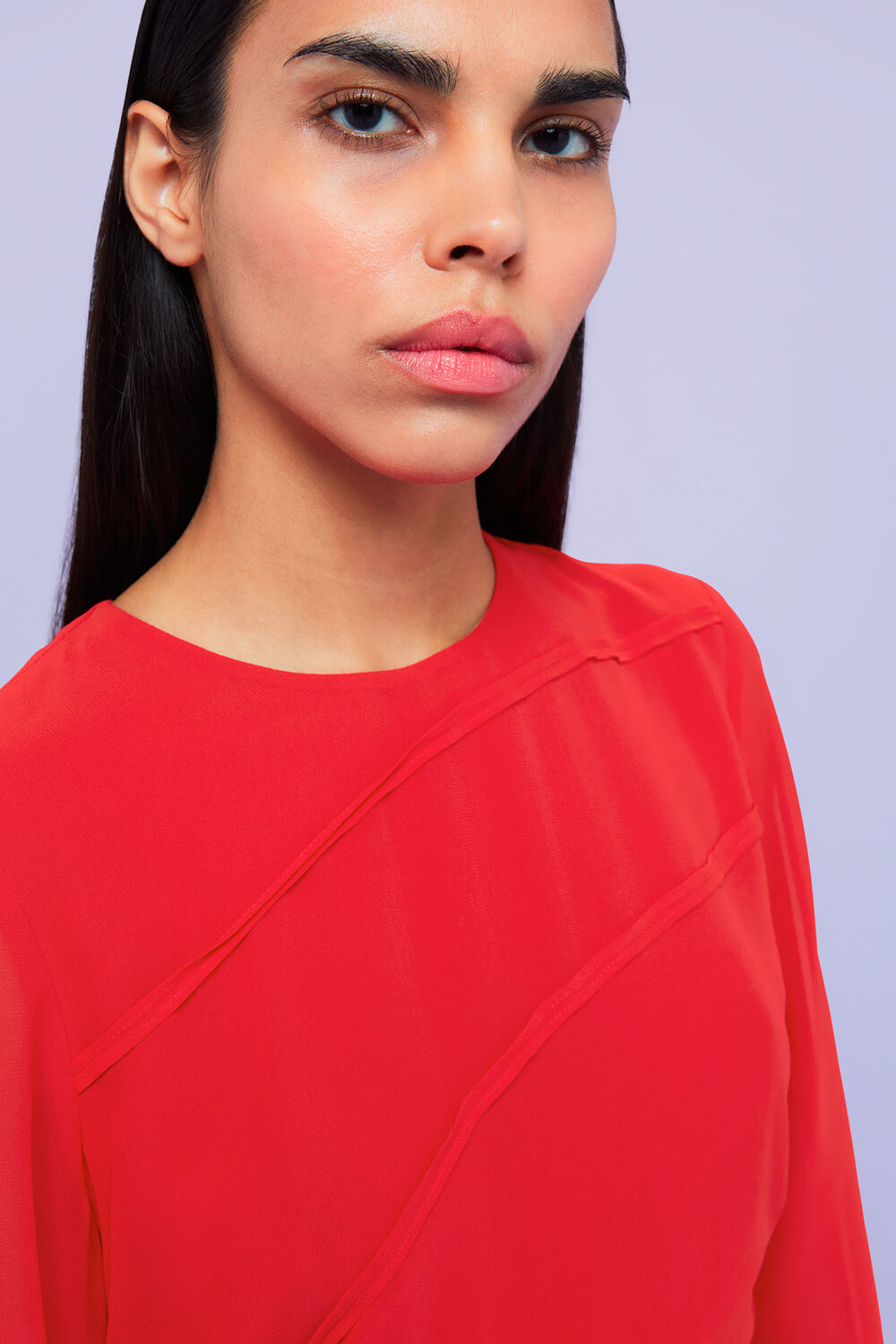 Red Inez Seam Detail Silk Dress