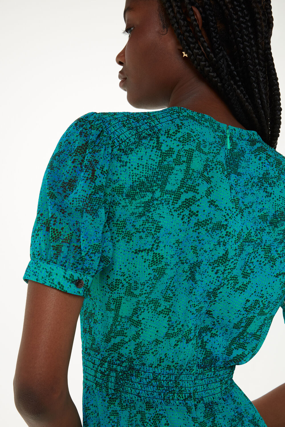 Diagonal Snake Shirred Dress