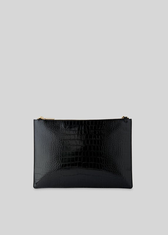Black Shiny Croc Rivington Clutch