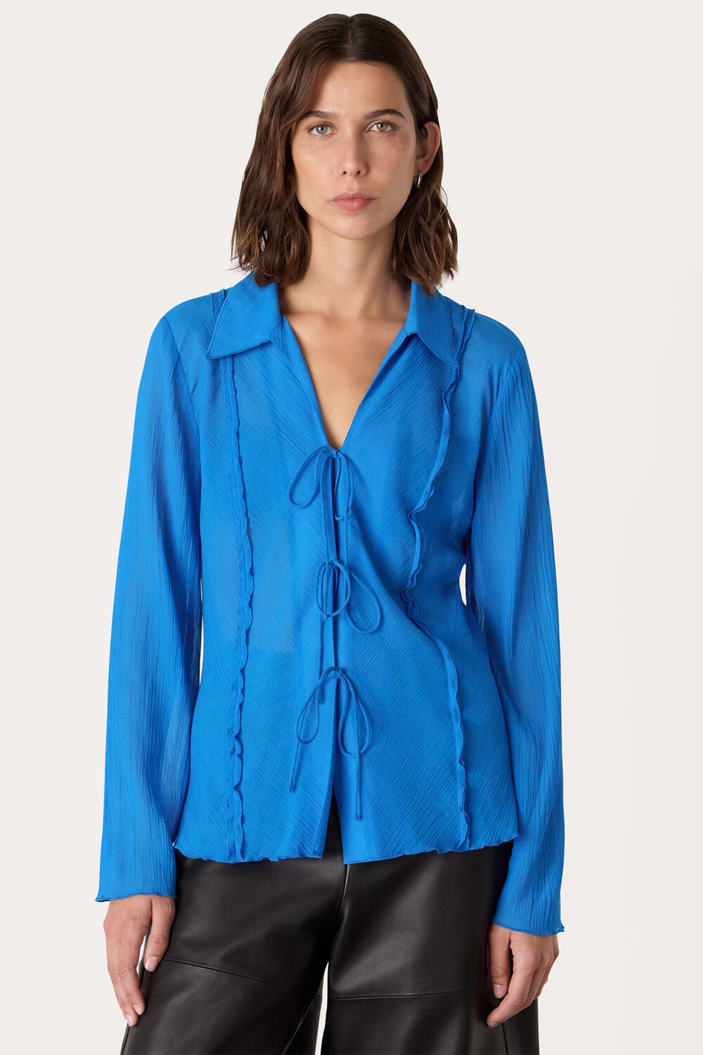 Tie Front Textured Shirt