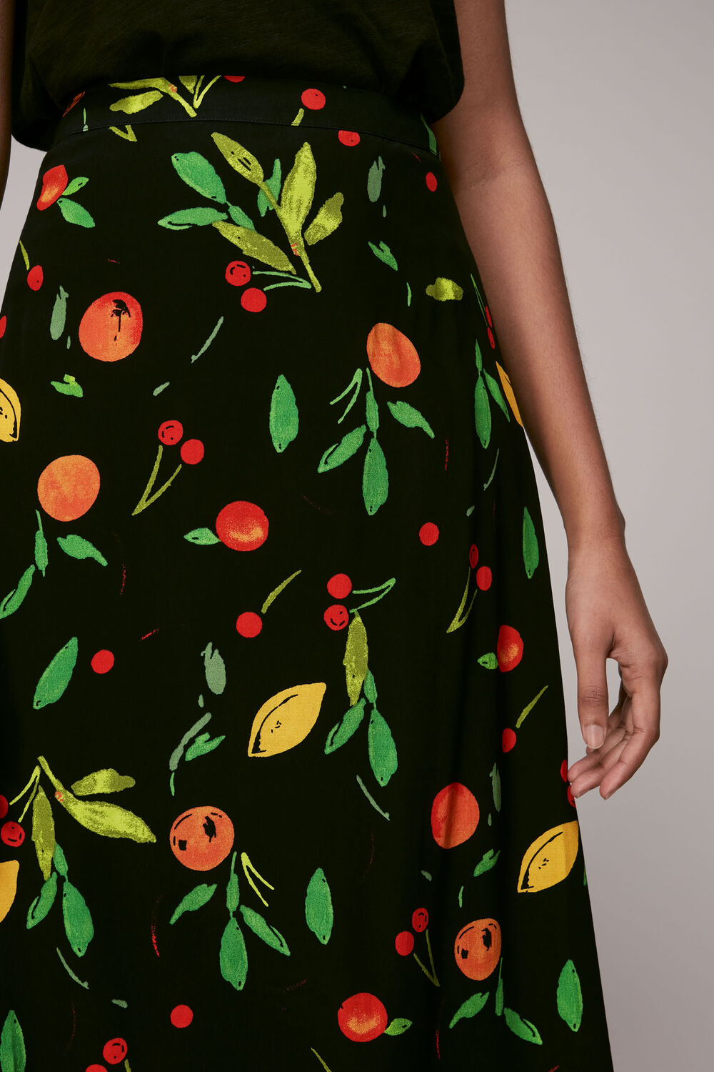 Black Fruit Print Skirt