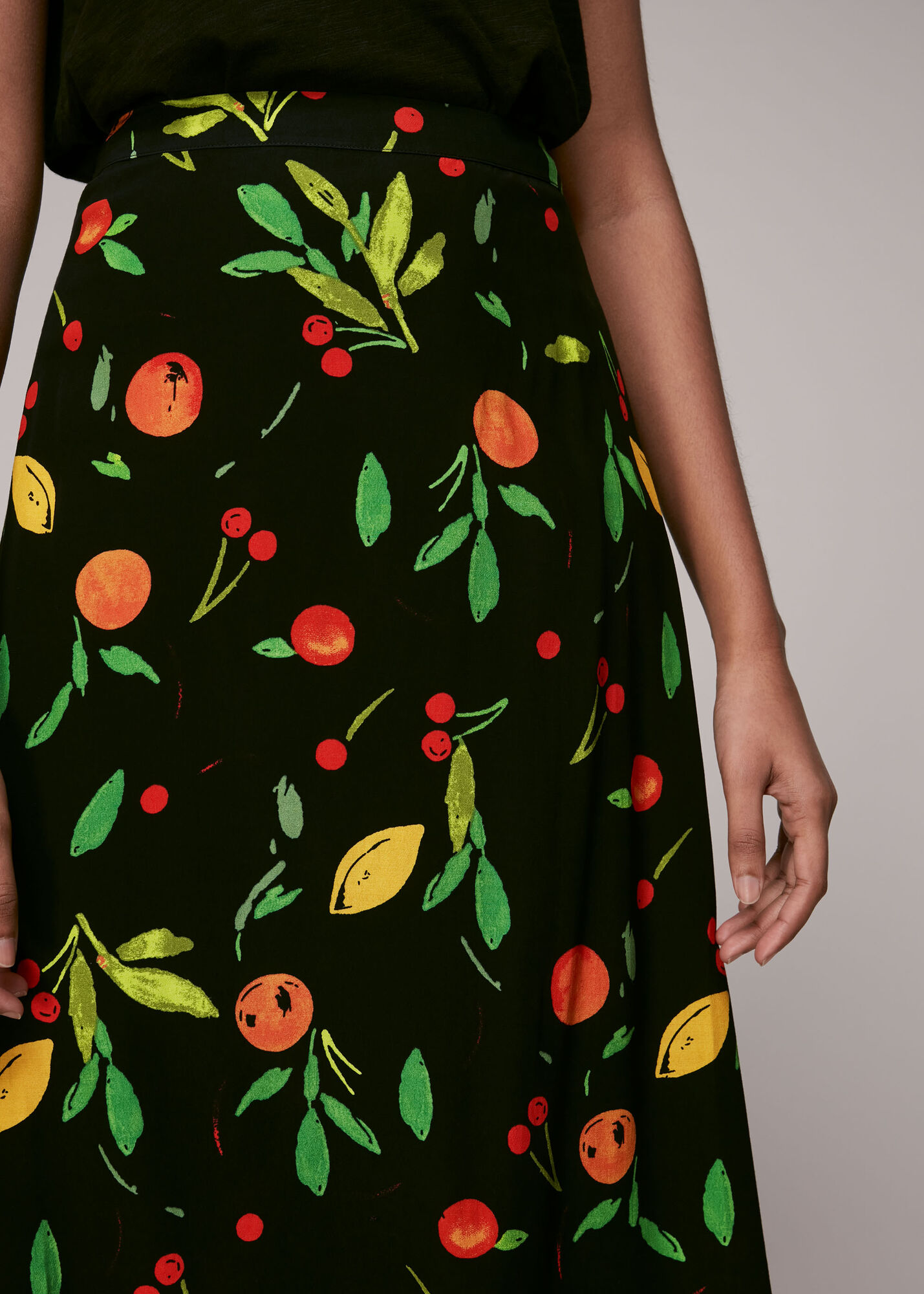 Black/Multi Fruit Print Skirt WHISTLES Whistles