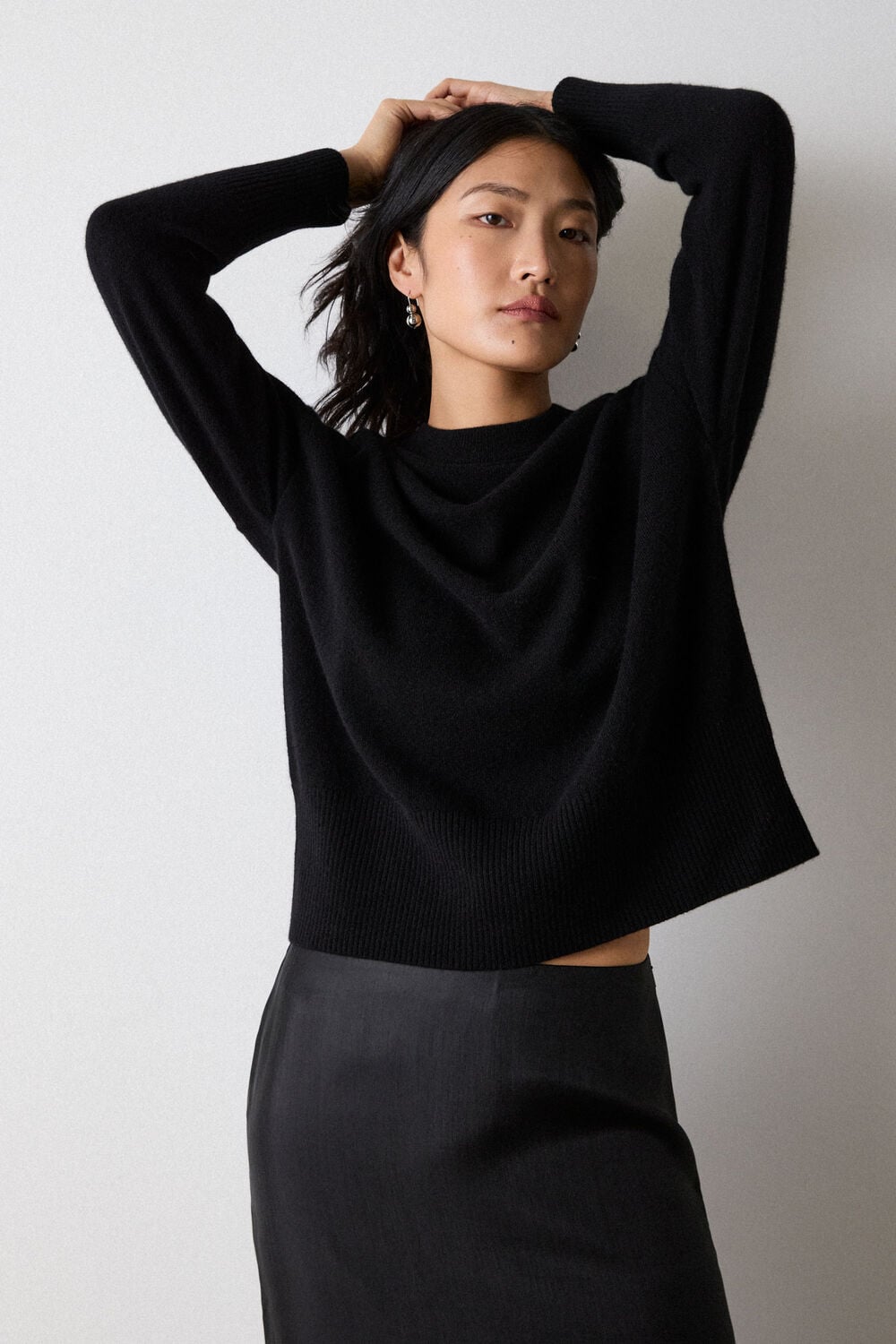 Black Cashmere Seam Detail Crew Knit