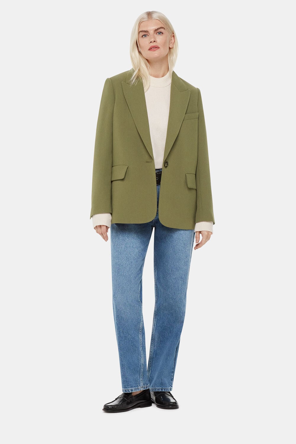 Khaki Petite Crepe Boyfriend Blazer