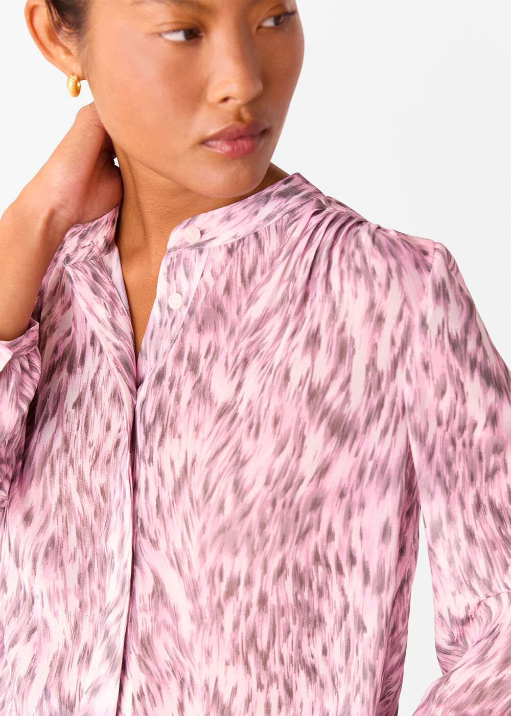 Petite Leopard Pleat Detail Shirt