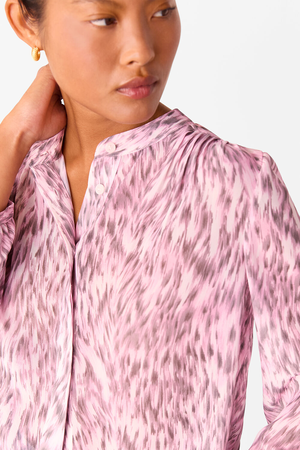 Petite Leopard Pleat Detail Shirt