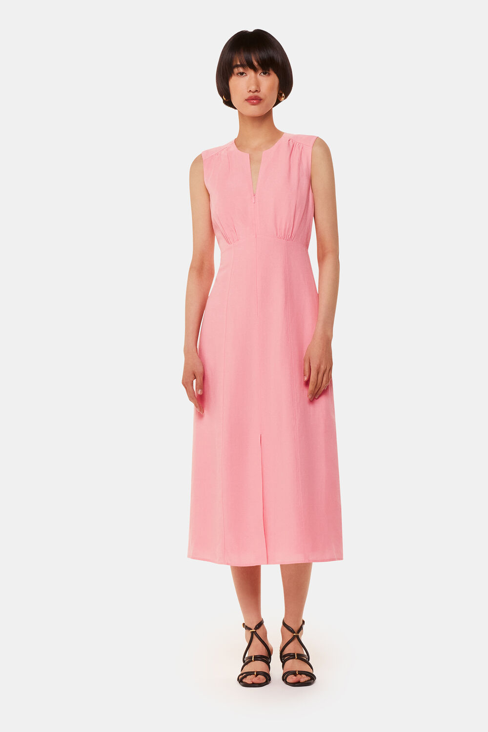 Pink Abbie Linen Blend Midi Dress