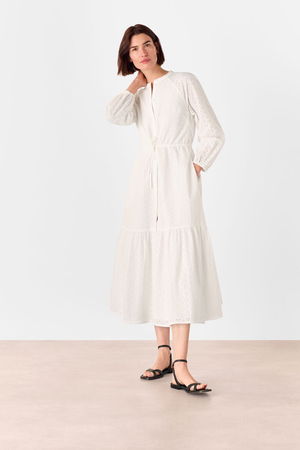 White Broderie Midi Dress