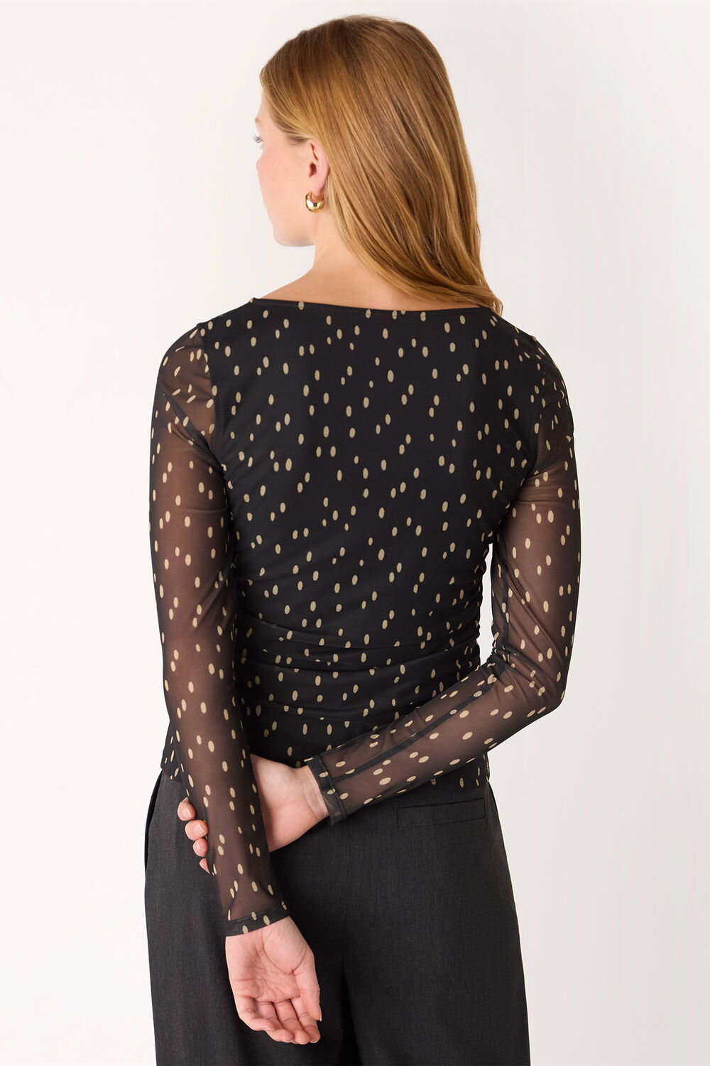 Black Spot Print Mesh Jersey Top