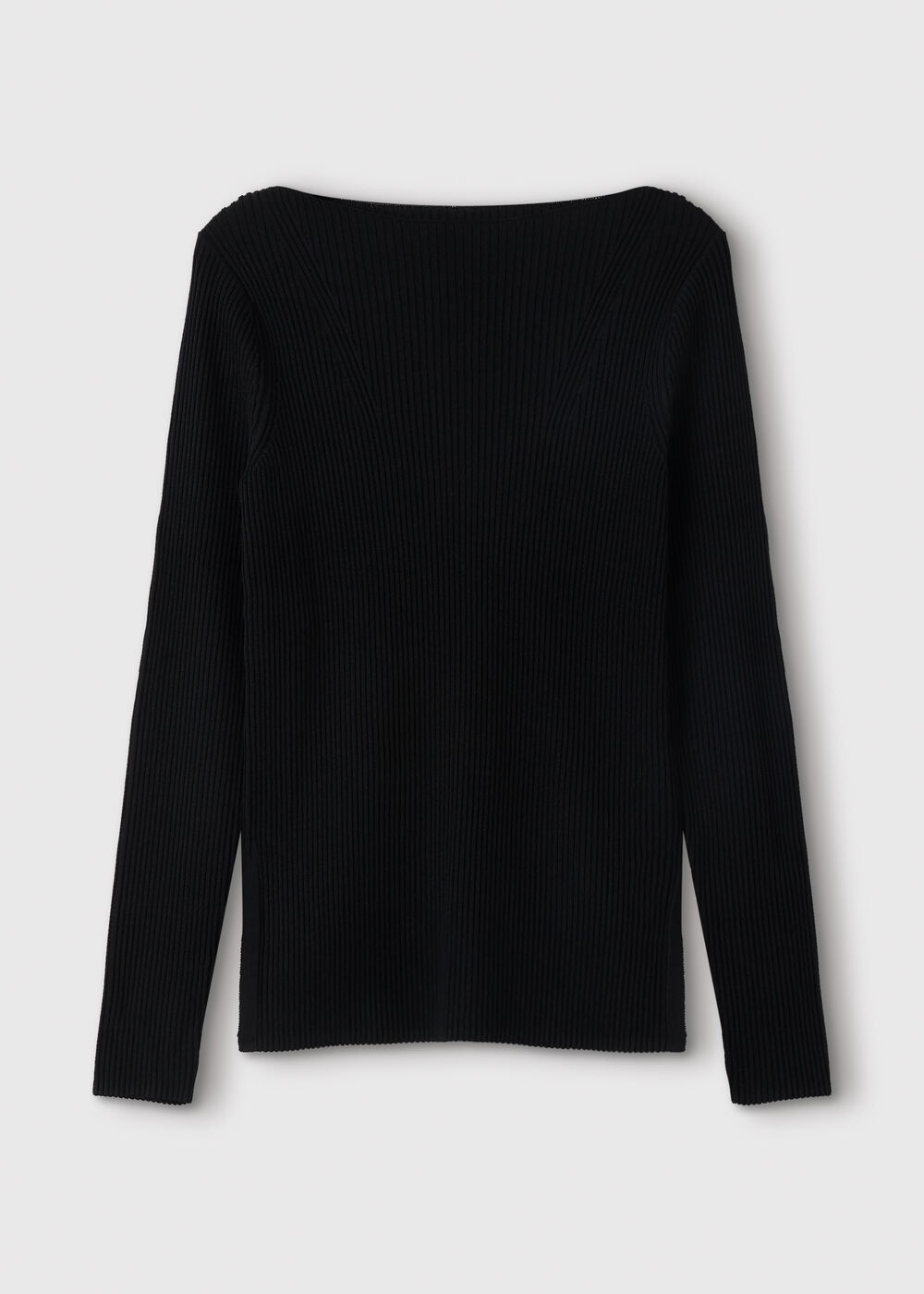 Black Rib Knit Slash Neck Top