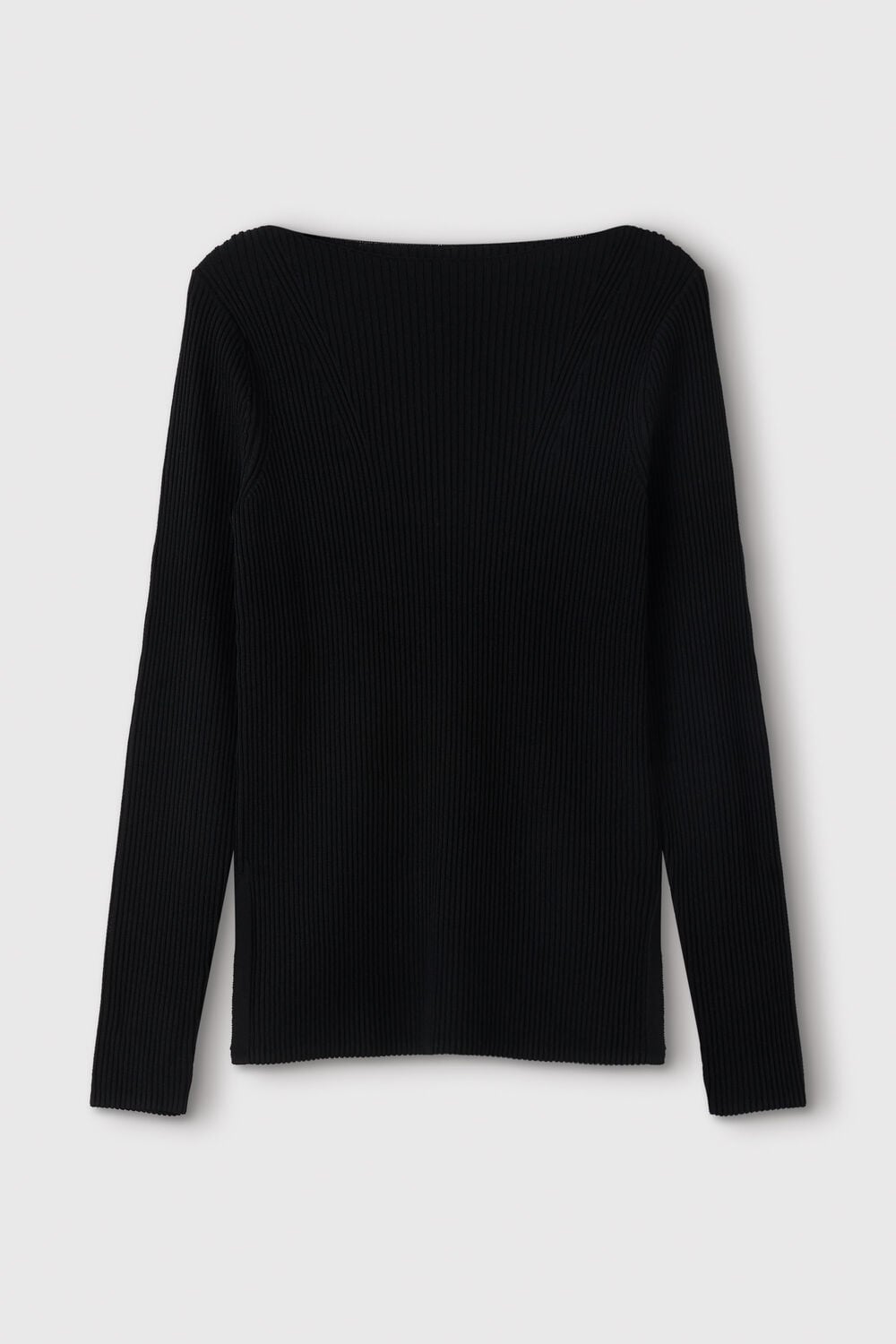 Black Rib Knit Slash Neck Top