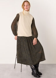 Spot Print Plisse Midi Dress