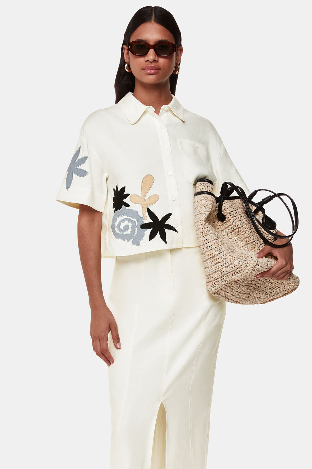 Applique Linen Blend Shirt