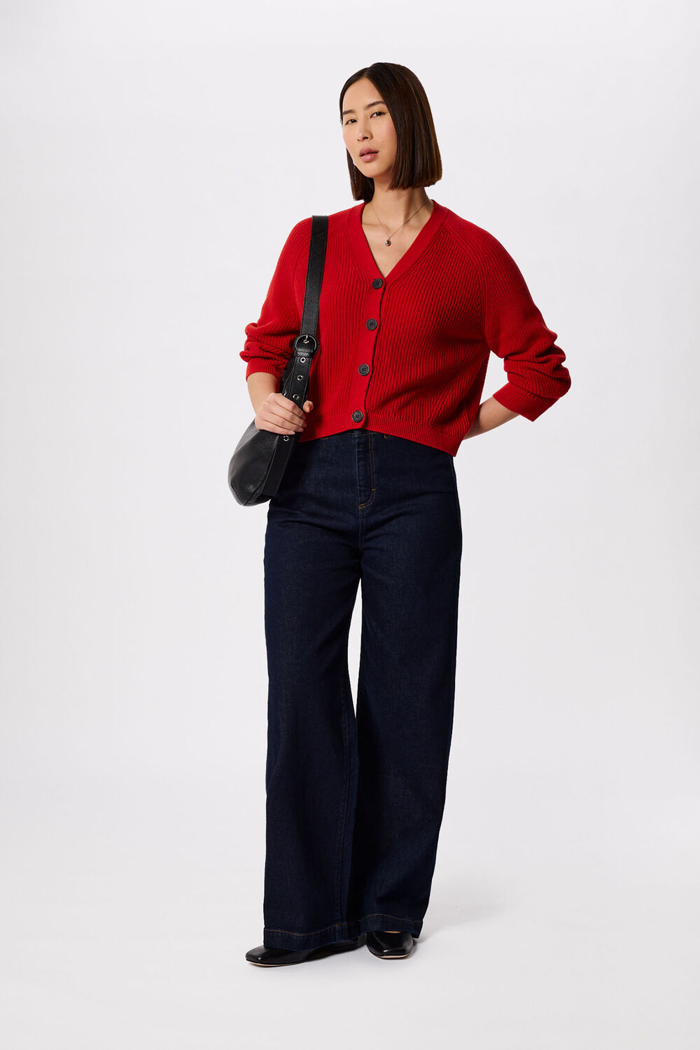 Red V Neck Cotton Cardigan