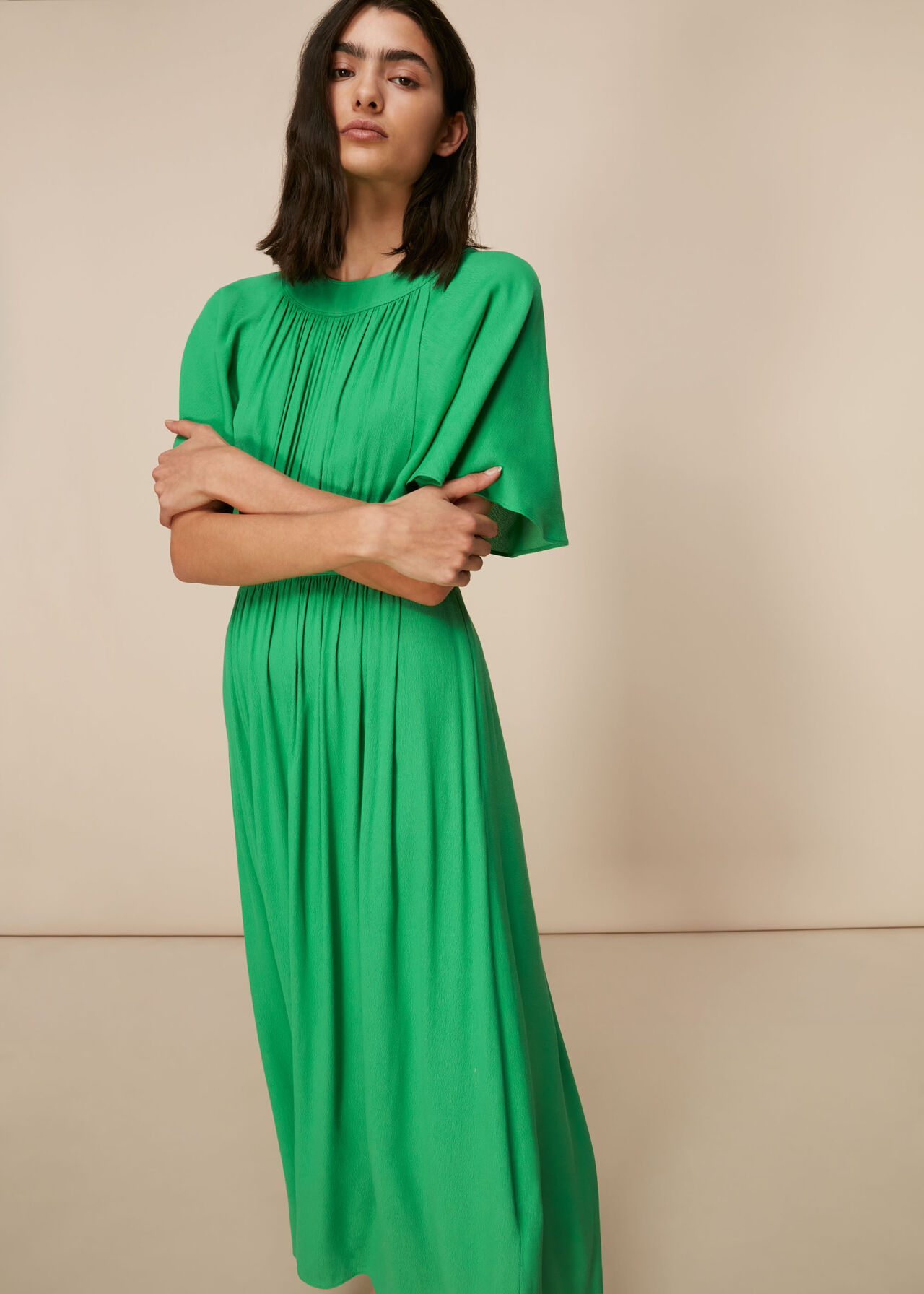 Green Amelia Cape Sleeve Dress | WHISTLES