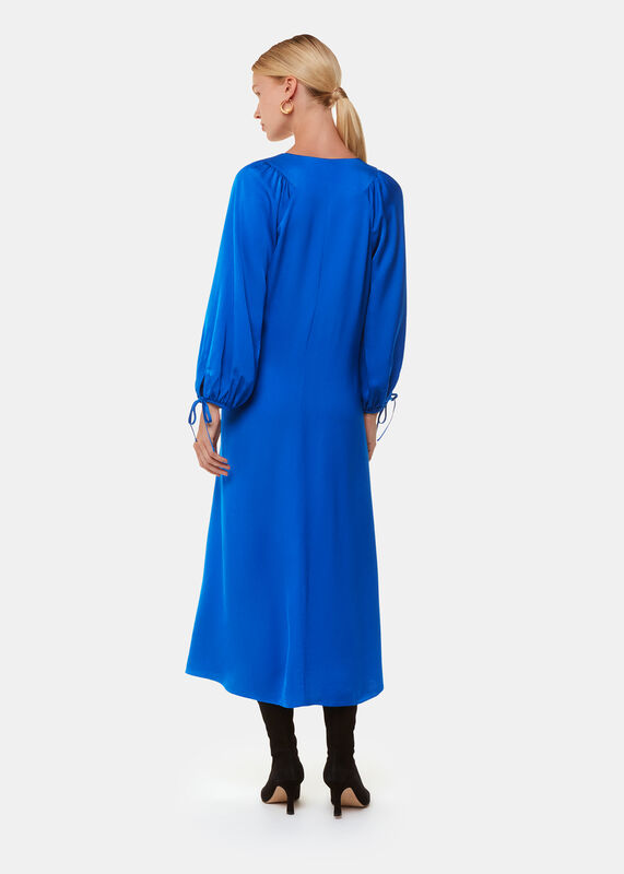 Blue Molly Satin Ruched Dress