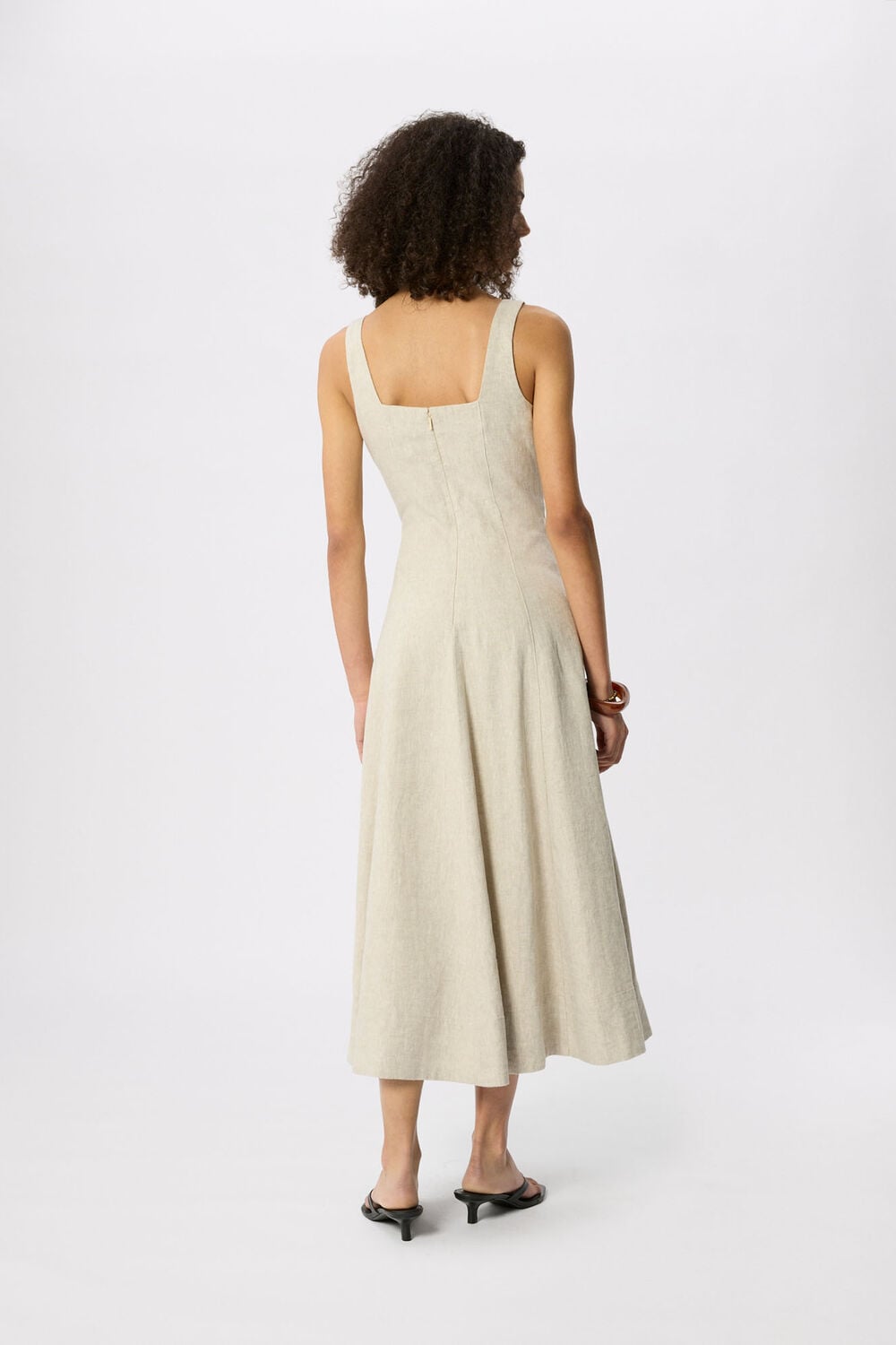 Oatmeal Fit and Flare Linen Dress
