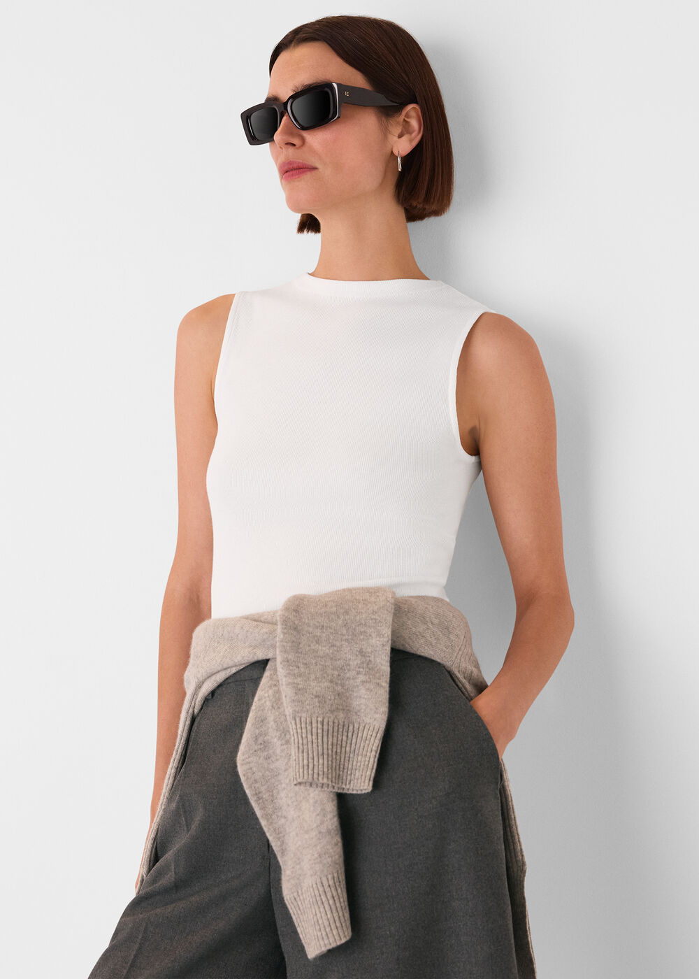 High Neck Rib Detail Tee