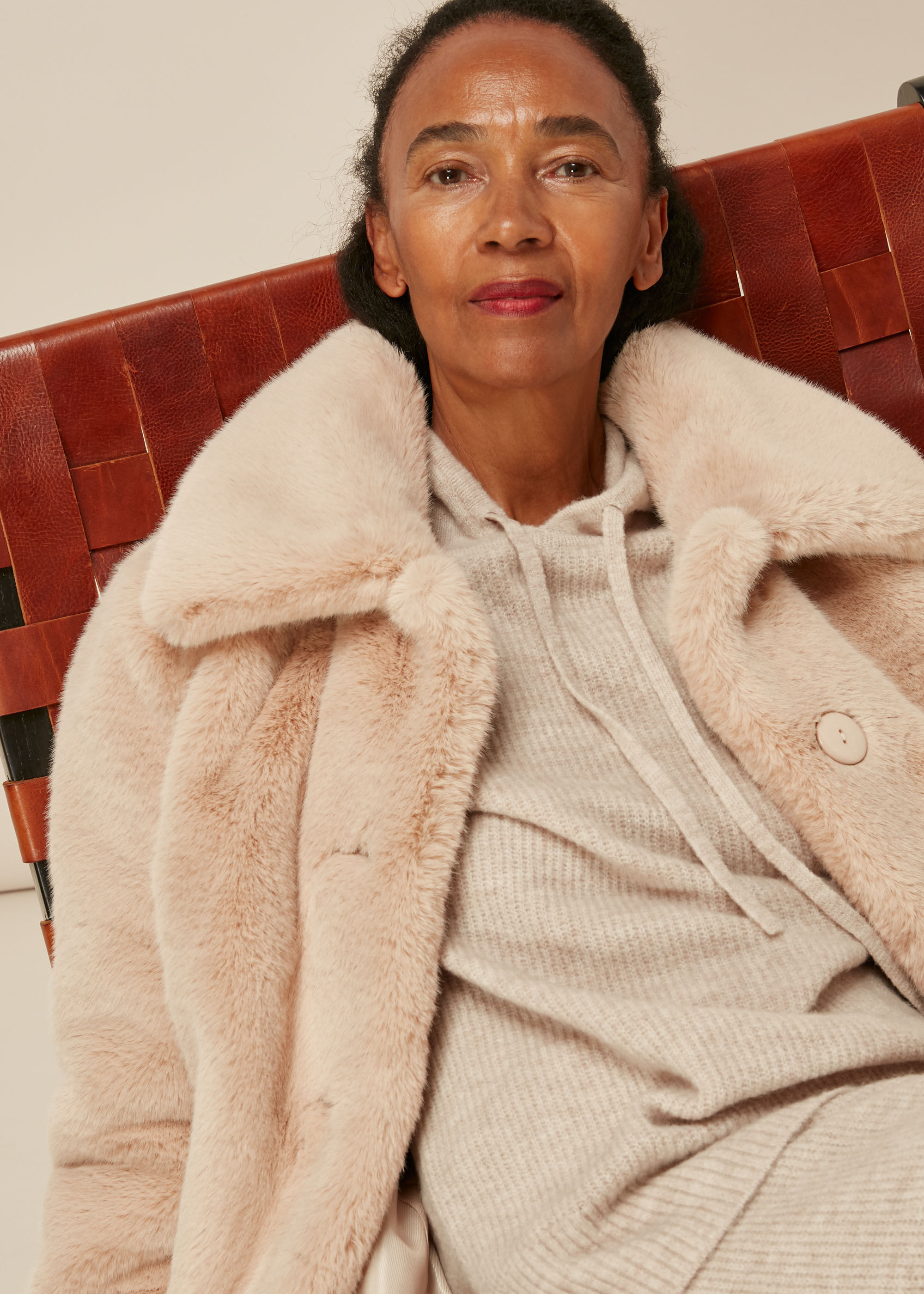 Neutral faux sale fur jacket