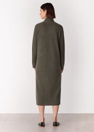 Funnel Neck Wool Midi Dress