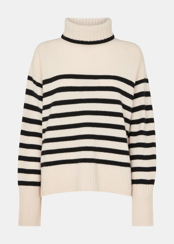 Ivory Petite Stripe Wool Roll Neck