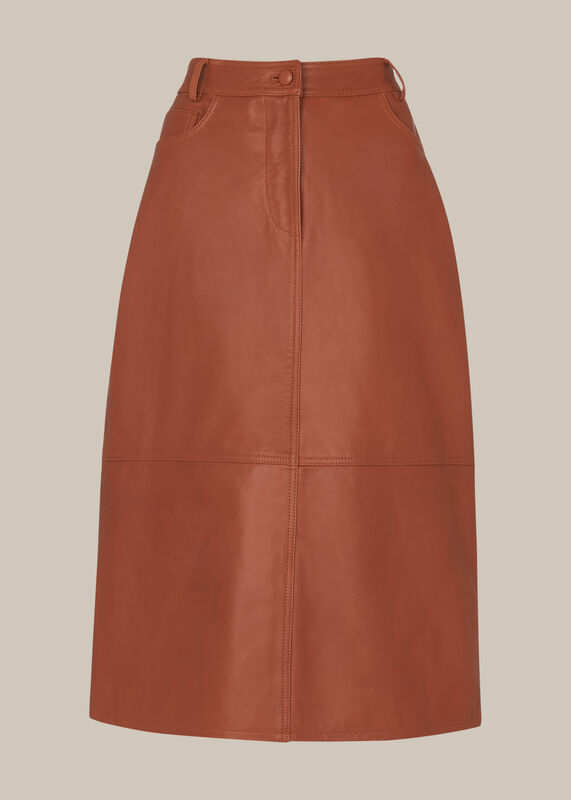 Tan Panelled Leather Skirt