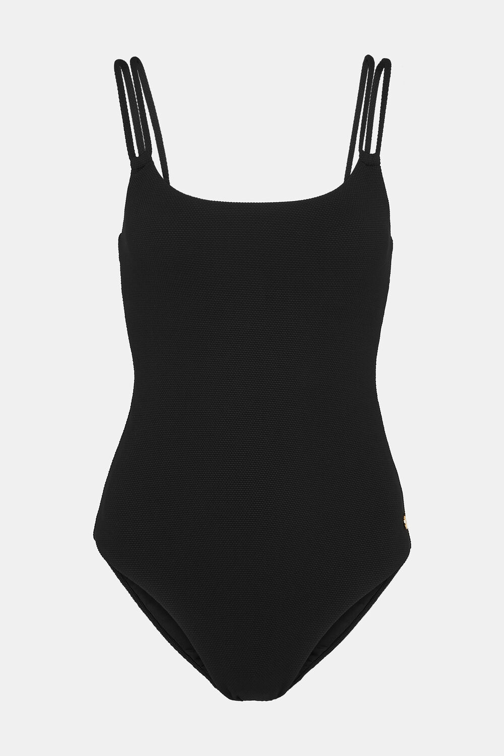 Double Strap Textured Swimsuit Black