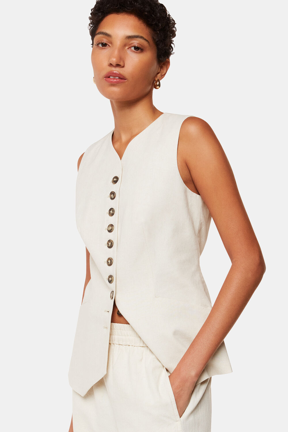 Oatmeal Lindsey Linen Blend Waistcoat