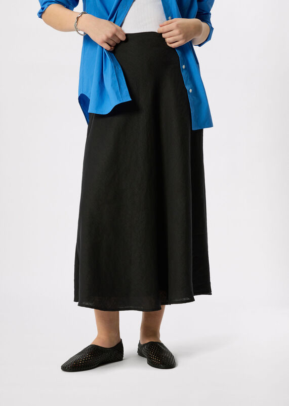 Black Linen Midi Skirt