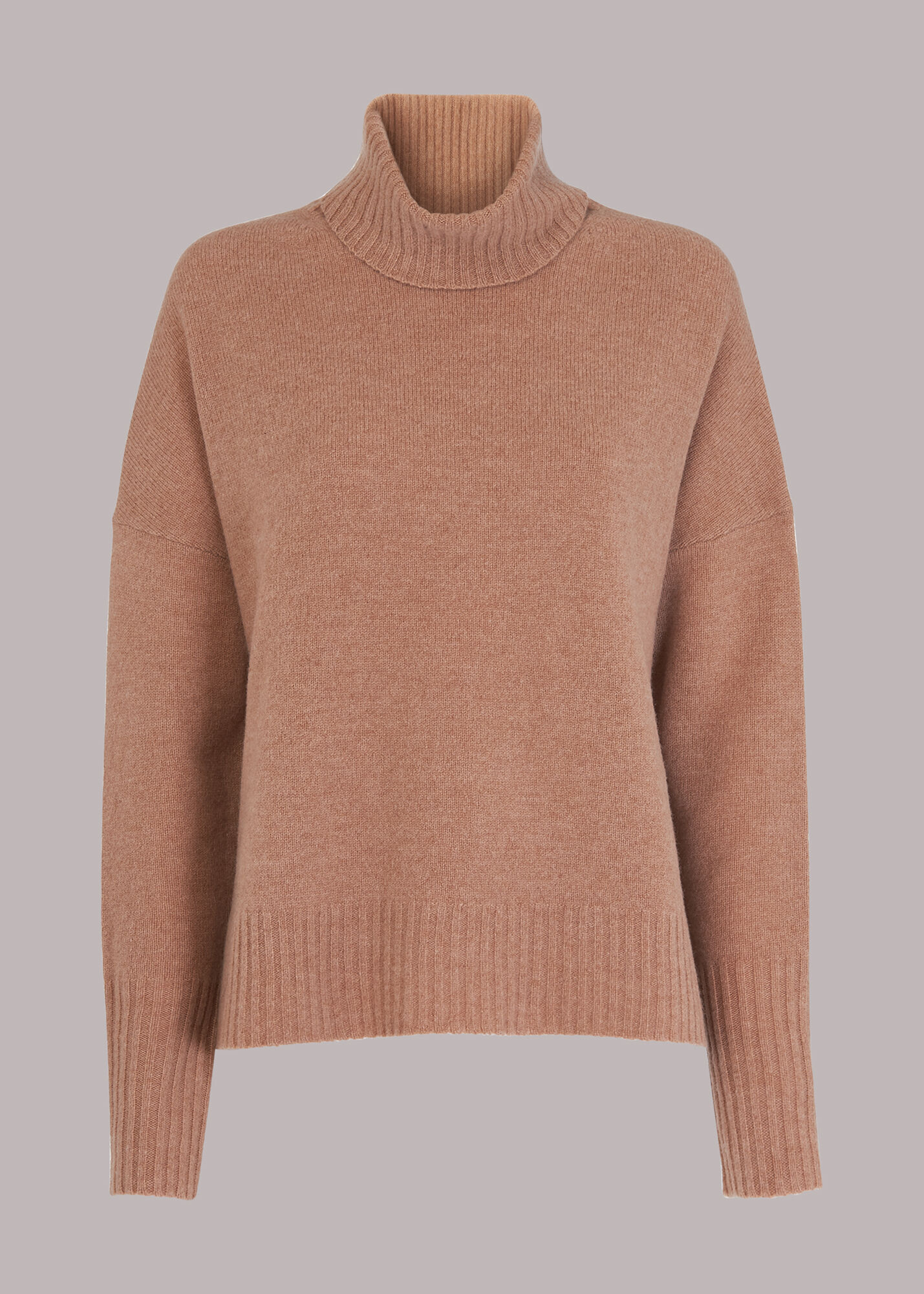 Camel Roll Neck Wool Knit