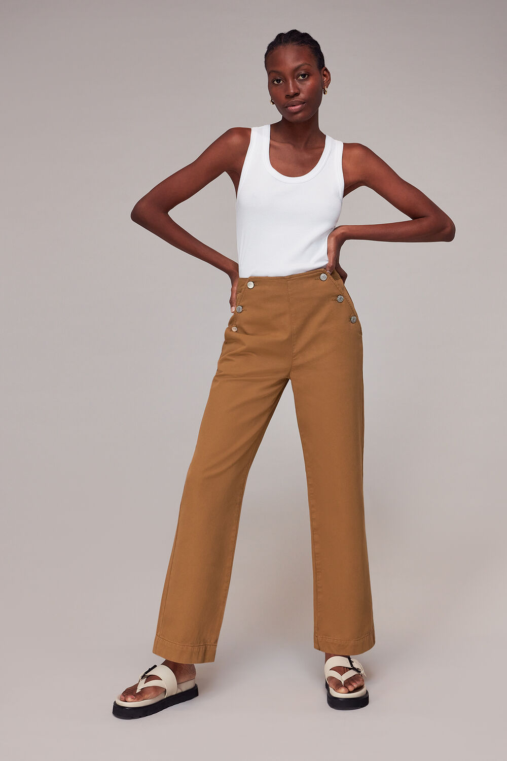 Neutral Emily Button Front Trousers