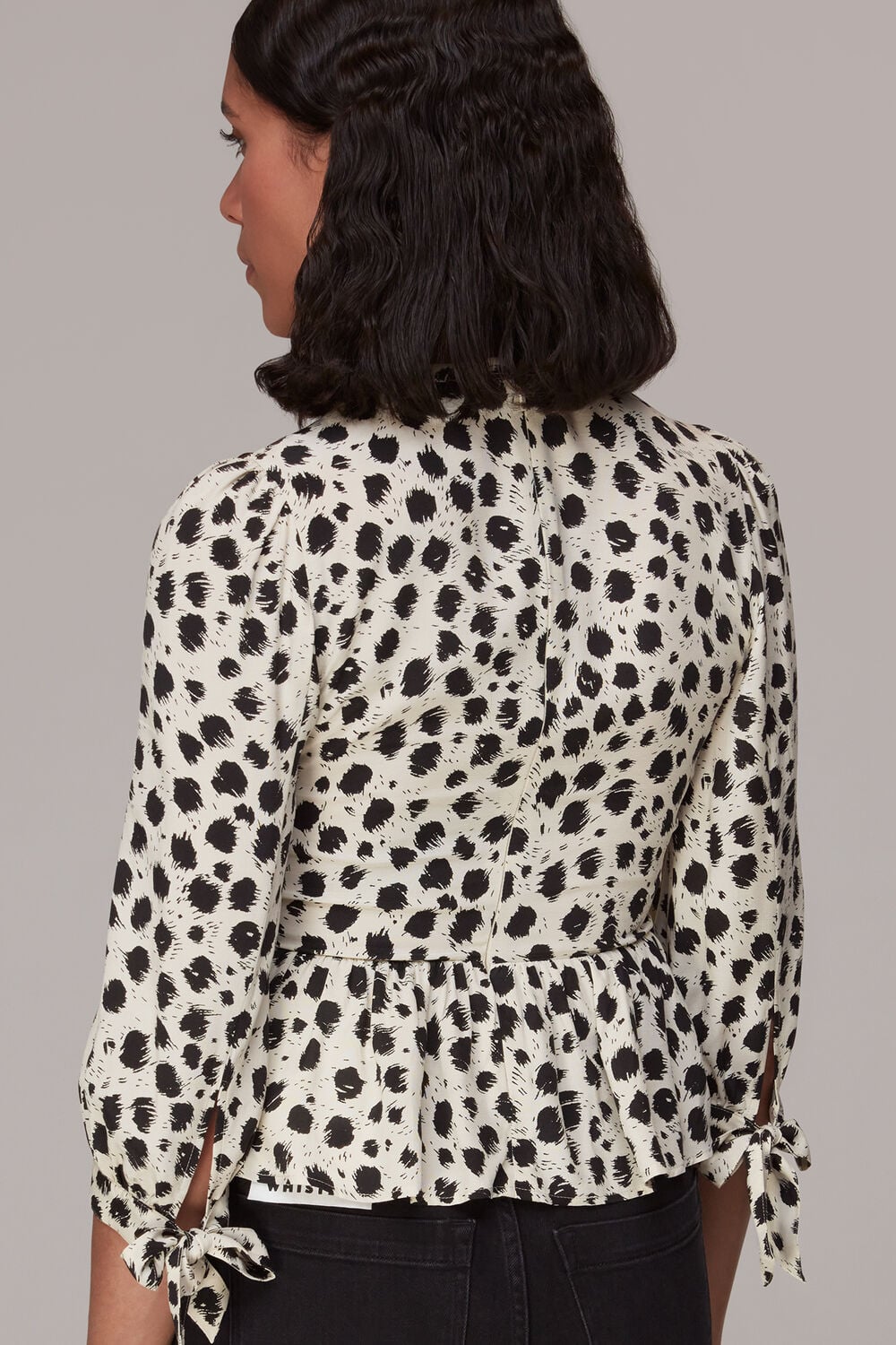 Black Brushed Dalmatian Shirred Top